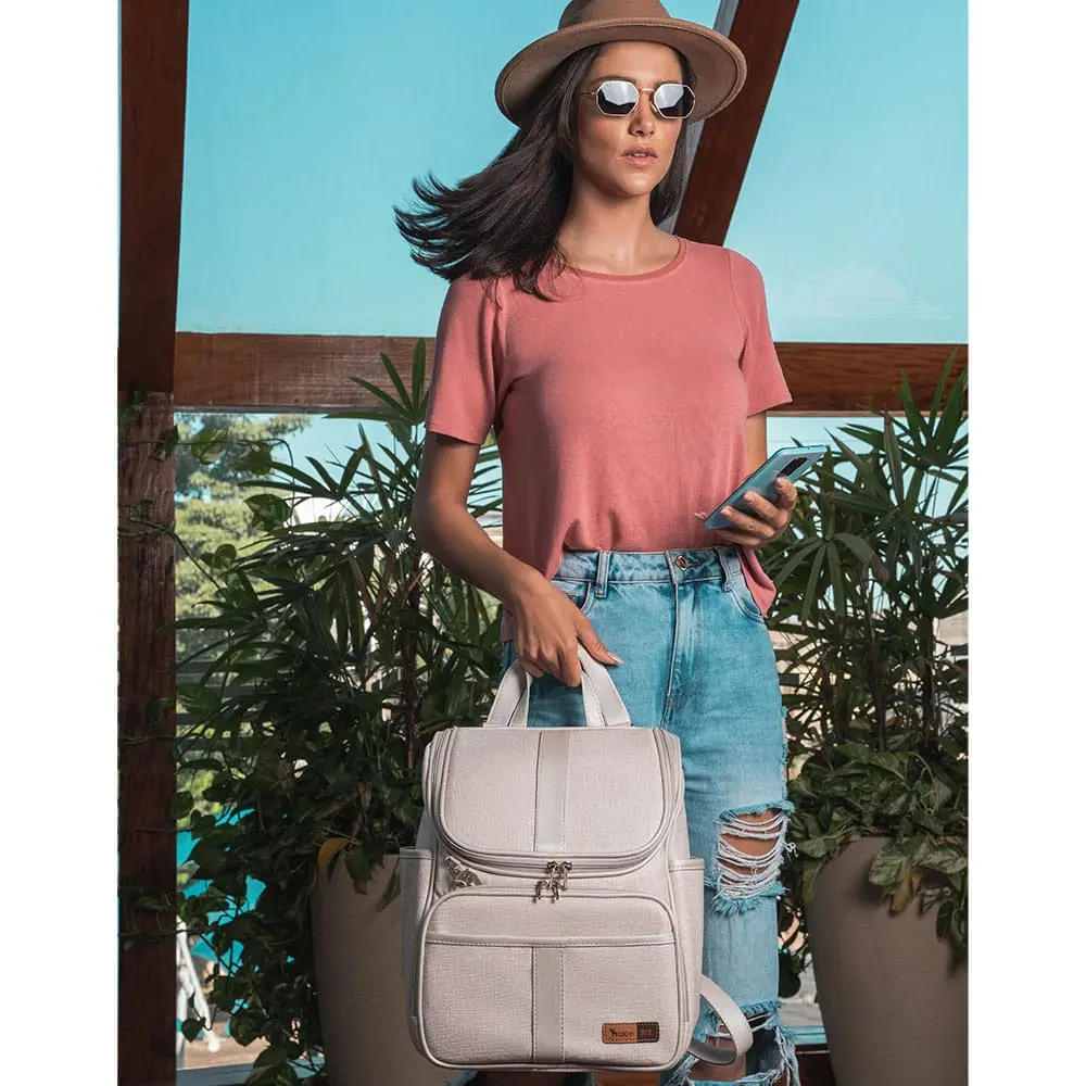 Bolsa Mochila Maternidade Multifuncional Lebaby 2 em 1 Nude - Miniatura 10
