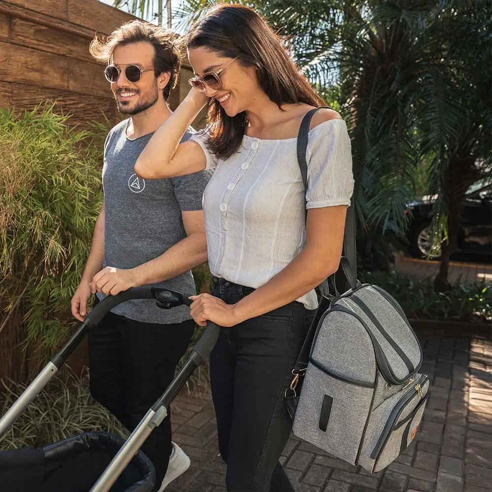 Bolsa Mochila Maternidade Multifuncional Lebaby 2 em 1 Cinza Mescla - Miniatura 8