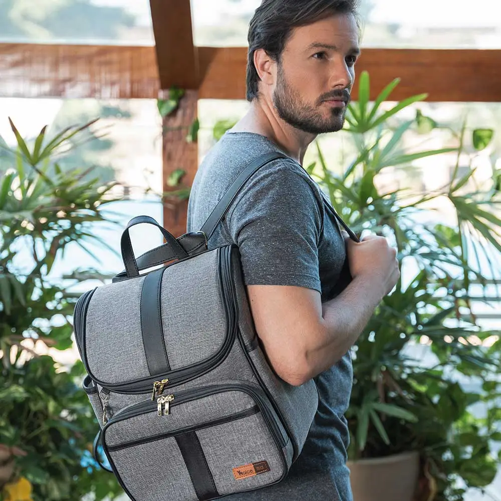 Bolsa Mochila Maternidade Multifuncional Lebaby 2 em 1 Cinza Mescla - Miniatura 10