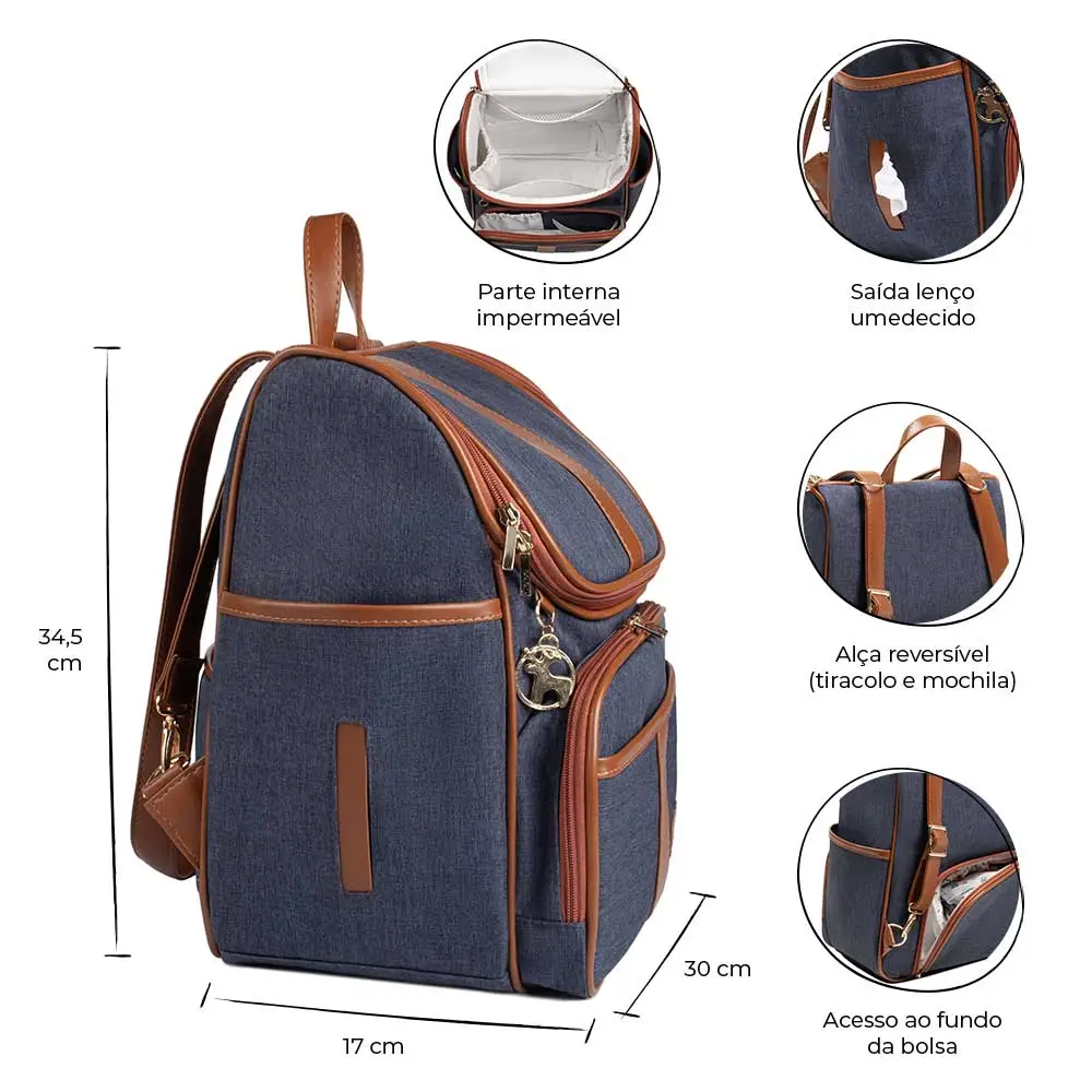 Kit Maternidade Mochila e Mala Jeans Lebaby - Miniatura 3