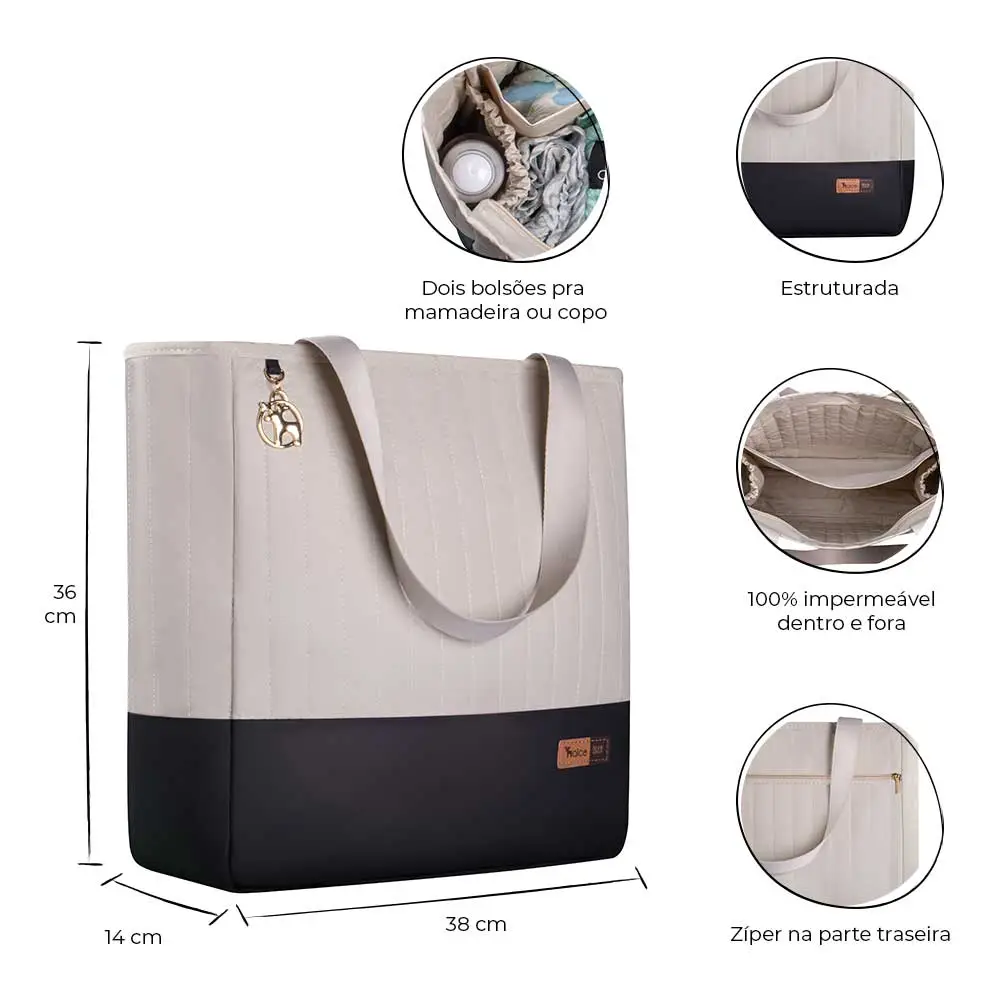 Bolsa Maternidade Coleção Cores - Creme e Preto - Miniatura 2