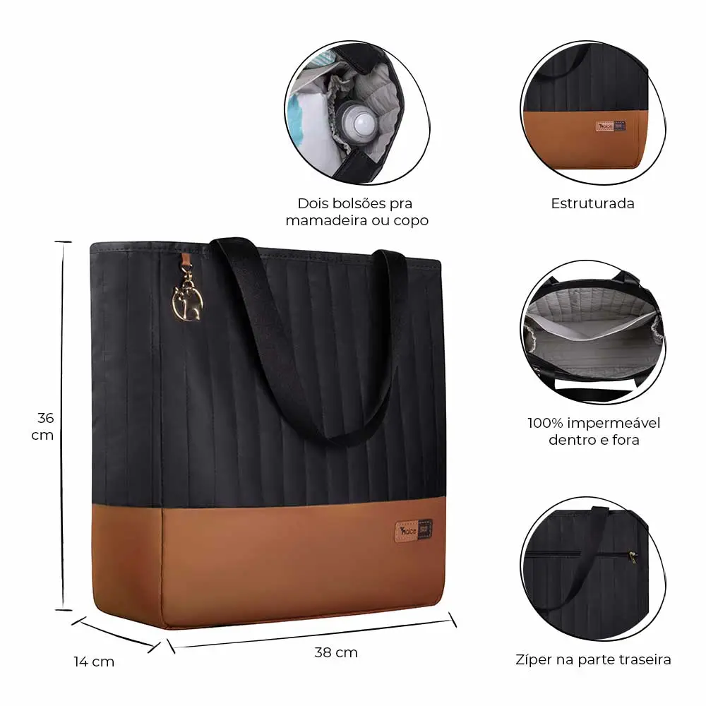 Bolsa Maternidade Coleção Cores - Preto e Caramelo - Miniatura 2