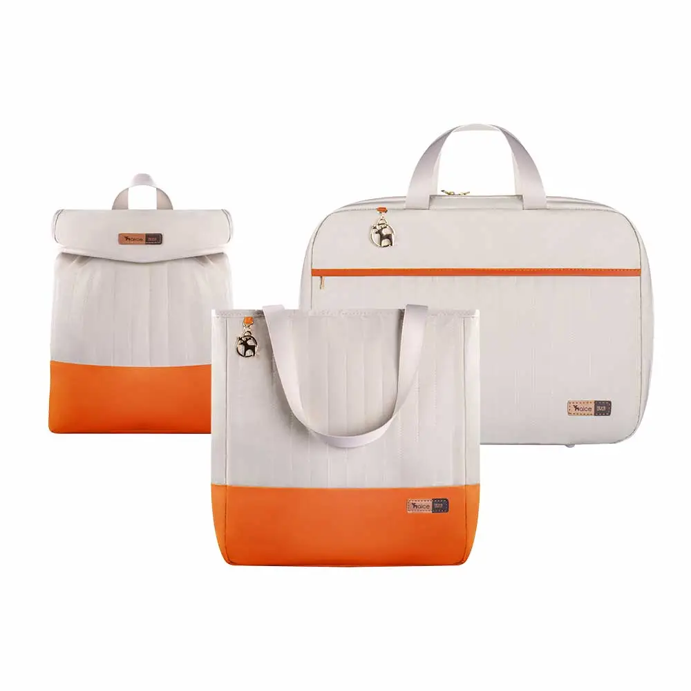 Kit Bolsa Mala e Mochila Maternidade Coleção Cores - Creme e Laranja - Miniatura 1