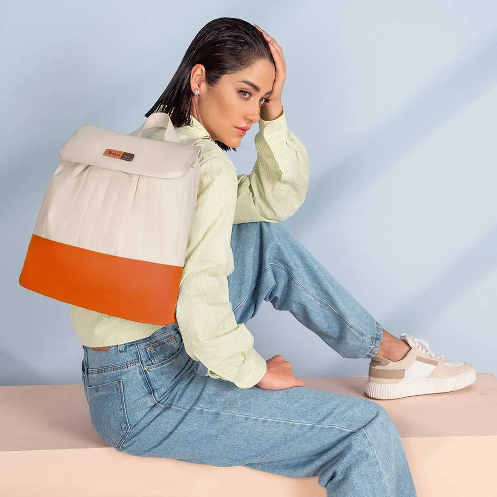 Kit Bolsa Mala e Mochila Maternidade Coleção Cores - Creme e Laranja - Miniatura 16