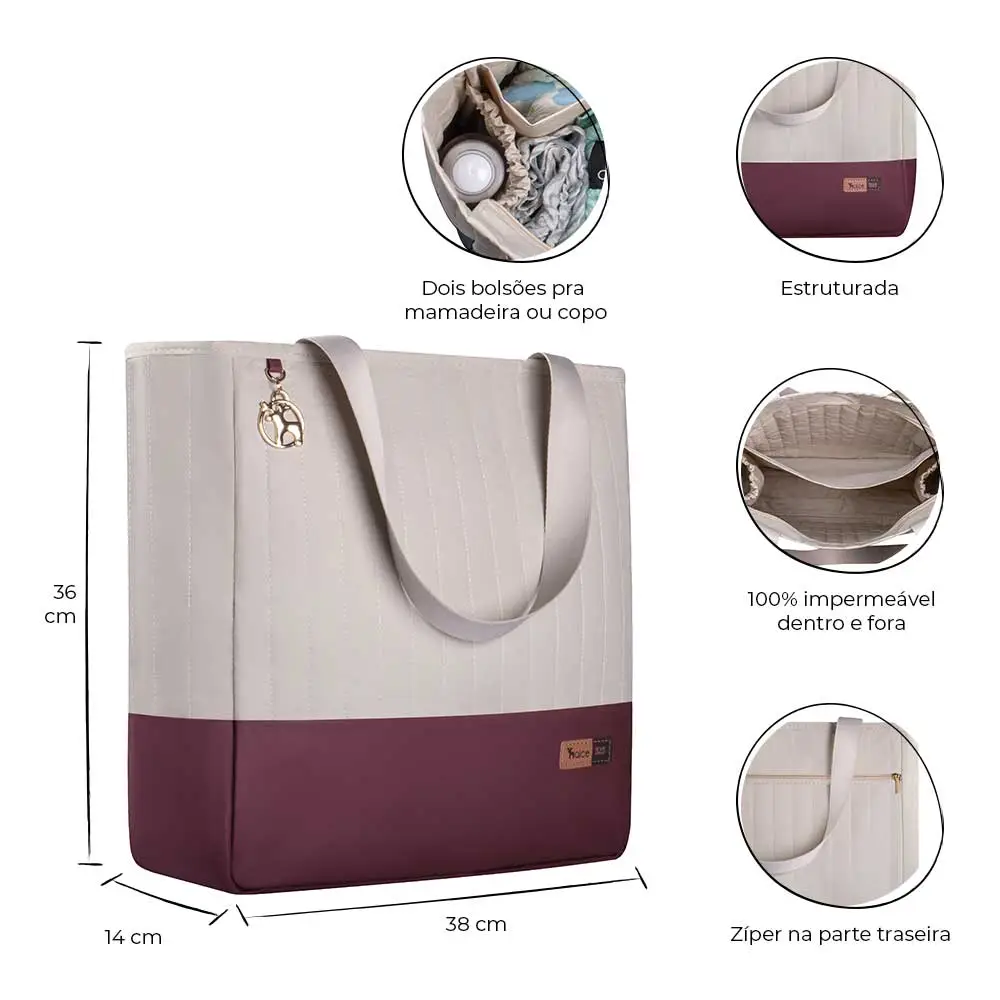 Kit Bolsa Mala e Mochila Maternidade Coleção Cores - Creme e Marsala - Miniatura 3