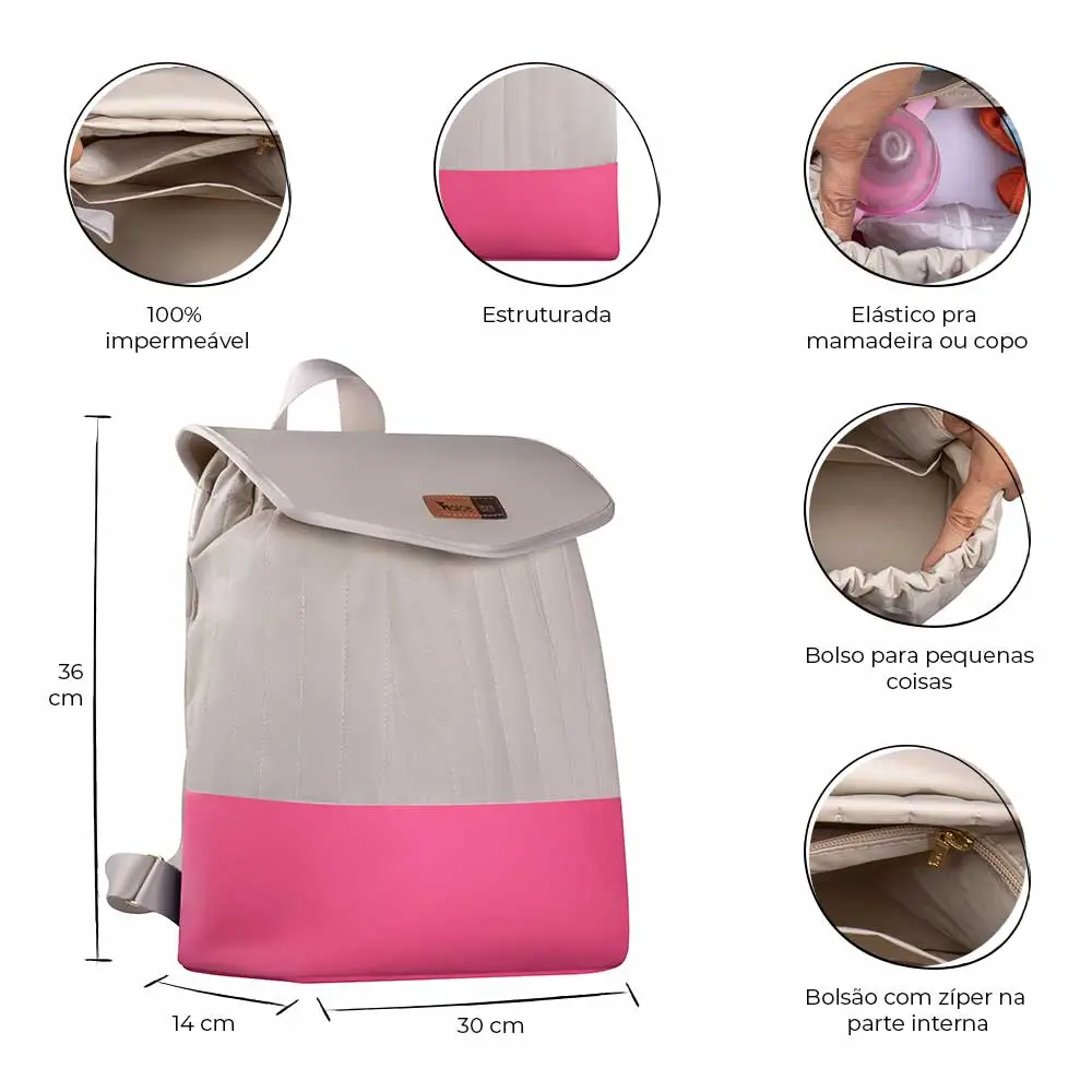 Kit Bolsa Mala e Mochila Maternidade Coleção Cores - Creme e Pink - Miniatura 12
