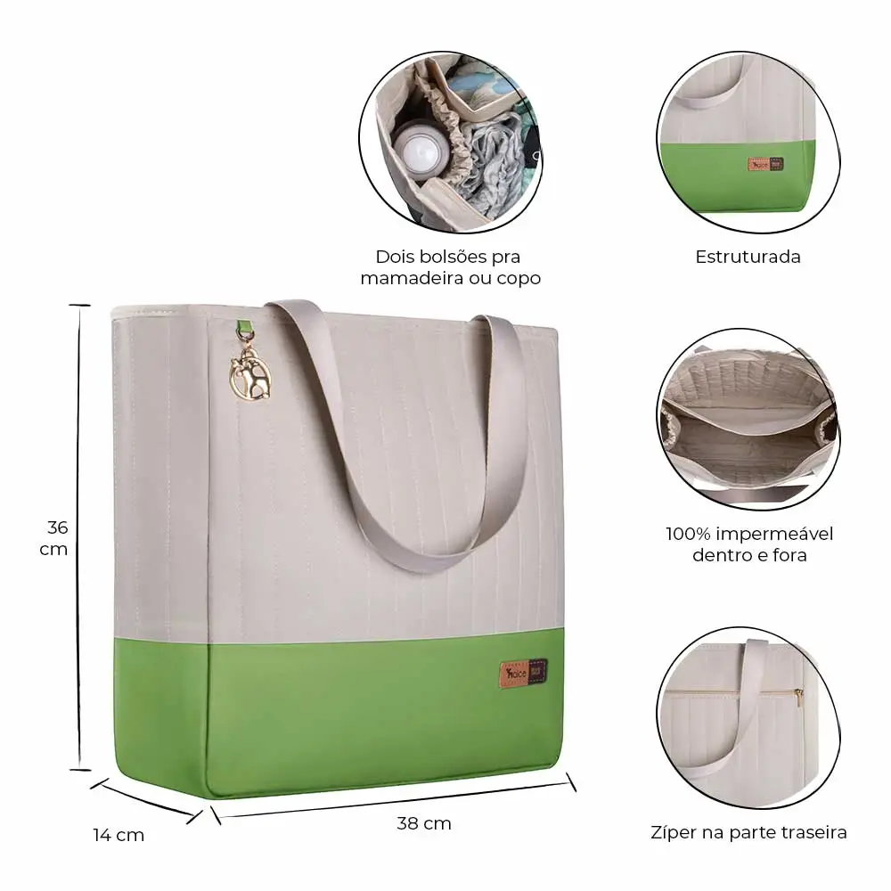 Kit Bolsa Mala e Mochila Maternidade Coleção Cores - Creme e Verde - Miniatura 3