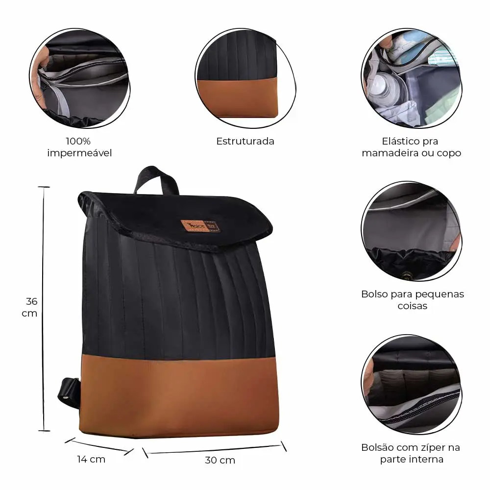 Kit Bolsa Mala e Mochila Maternidade Coleção Cores - Preto e Caramelo - Miniatura 12