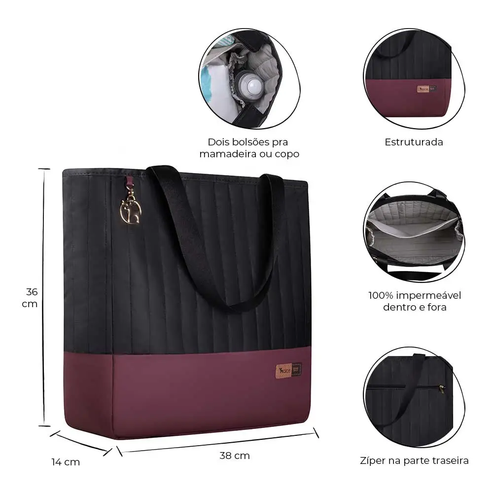 Kit Bolsa Mala e Mochila Maternidade Coleção Cores - Preto e Marsala - Miniatura 3