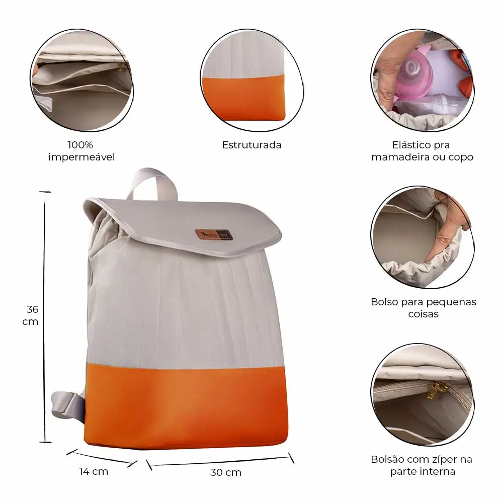 Mochila Maternidade Coleção Cores - Creme e Laranja - Miniatura 2