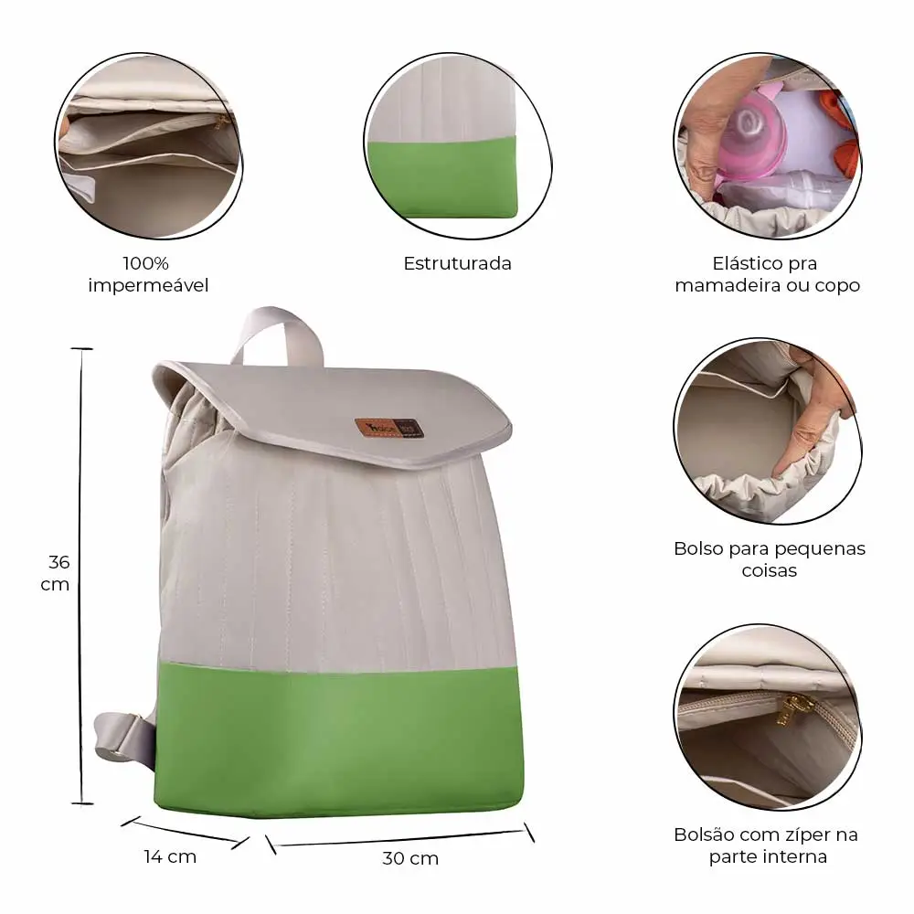 Mochila Maternidade Coleção Cores - Creme e Verde - Miniatura 2