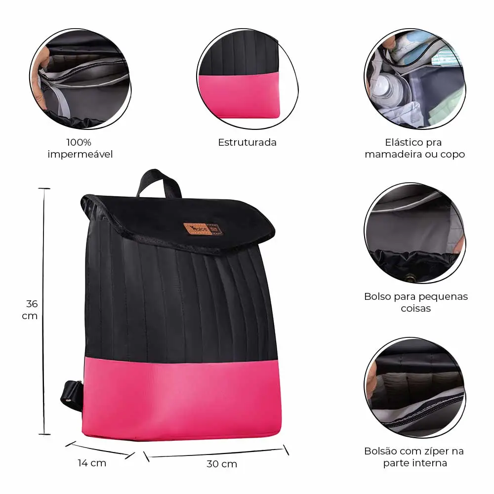 Kit Bolsa Mala e Mochila Maternidade Coleção Cores - Preto e Pink - Miniatura 12