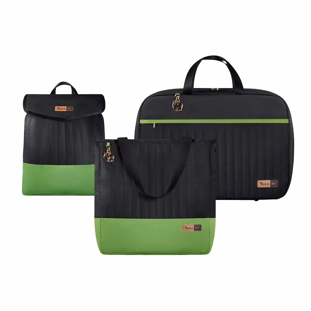 Kit Bolsa Mala e Mochila Maternidade Coleção Cores - Preto e Verde - Miniatura 1