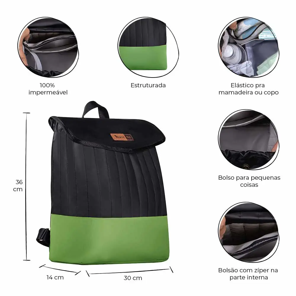 Kit Bolsa Mala e Mochila Maternidade Coleção Cores - Preto e Verde - Miniatura 12