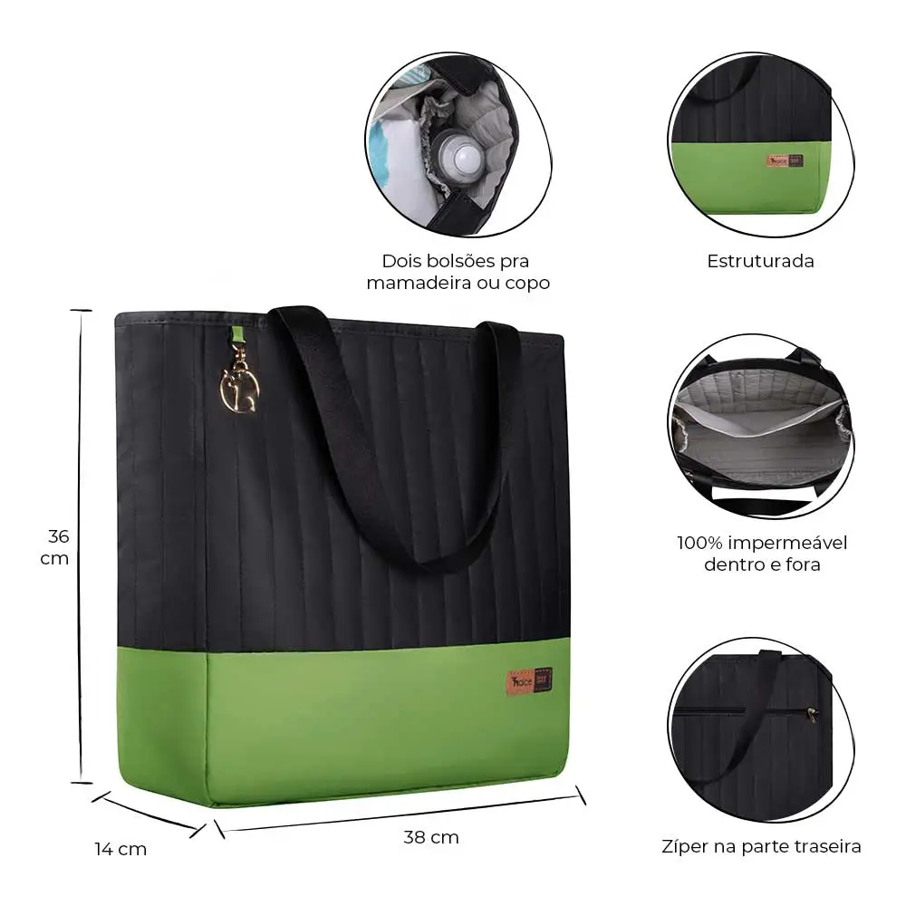 Kit Bolsa Mala e Mochila Maternidade Coleção Cores - Preto e Verde - Miniatura 3