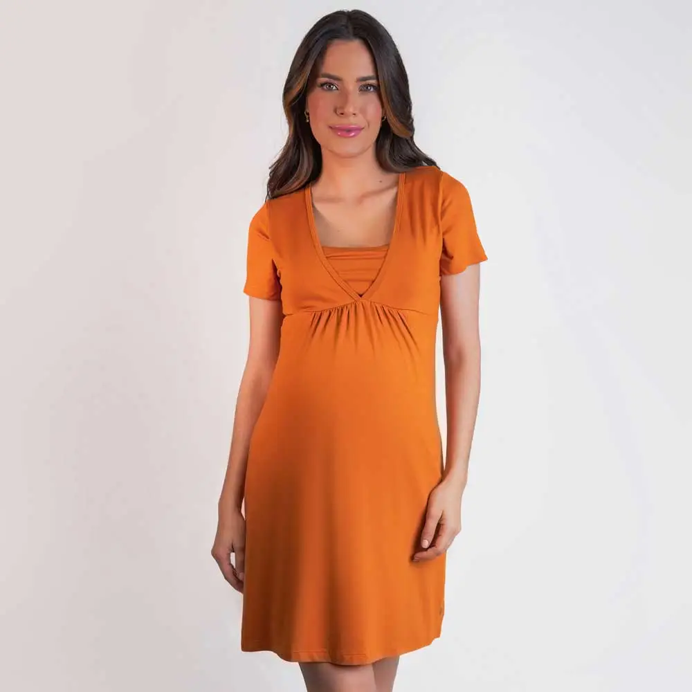 Vestido de Amamentação e Maternidade – Viscolycra Caramelo - Miniatura 2