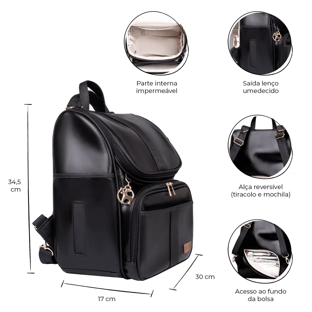 Bolsa Mochila Maternidade Multifuncional Lebaby 2 em 1 Preta - Miniatura 3