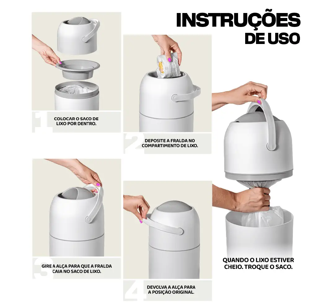 Lixeira 3 em 1 Anti-odor Branca - Miniatura 7