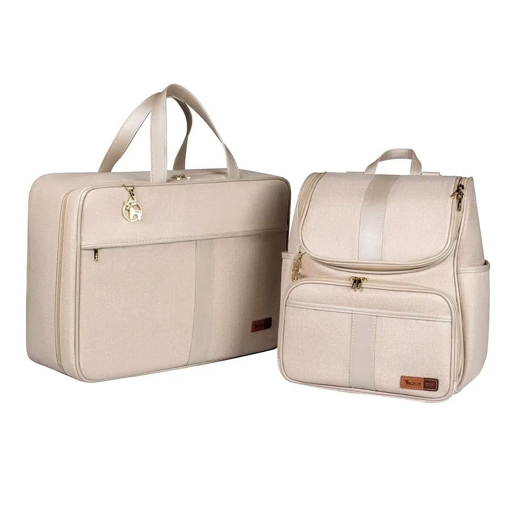 Kit Mochila e Mala Maternidade Multifuncional Lebaby 2 em 1 Nude - Foto 1