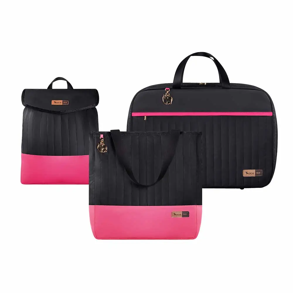 Kit Bolsa Mala e Mochila Maternidade Coleção Cores - Preto e Pink - Foto 1