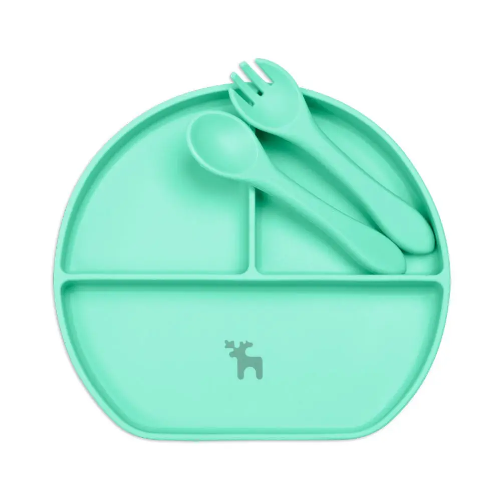 Kit Introdução Alimentar Prato Silicone com Ventosa Verde Claro - Foto 1