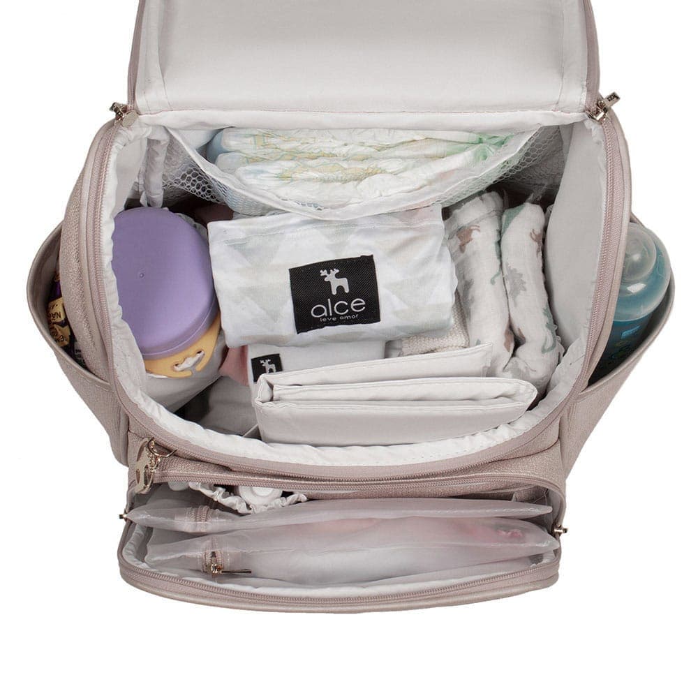 bolsa maternidade usealce lebaby nude espaço interno Black Friday para montar o enxoval do bebê